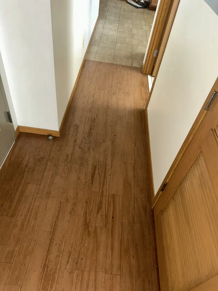 Hallway before a Fresh Start cleaning in St. Louis, MO — hard floors, walls and trim